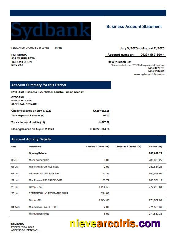 Sydbank enterprise account statement